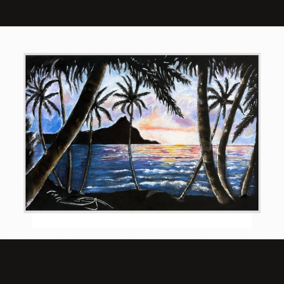 Original Art Print Of Diamond Head Size  8×12 "Velvet Diamond" / Hawaiian Art - Picture 6 of 10
